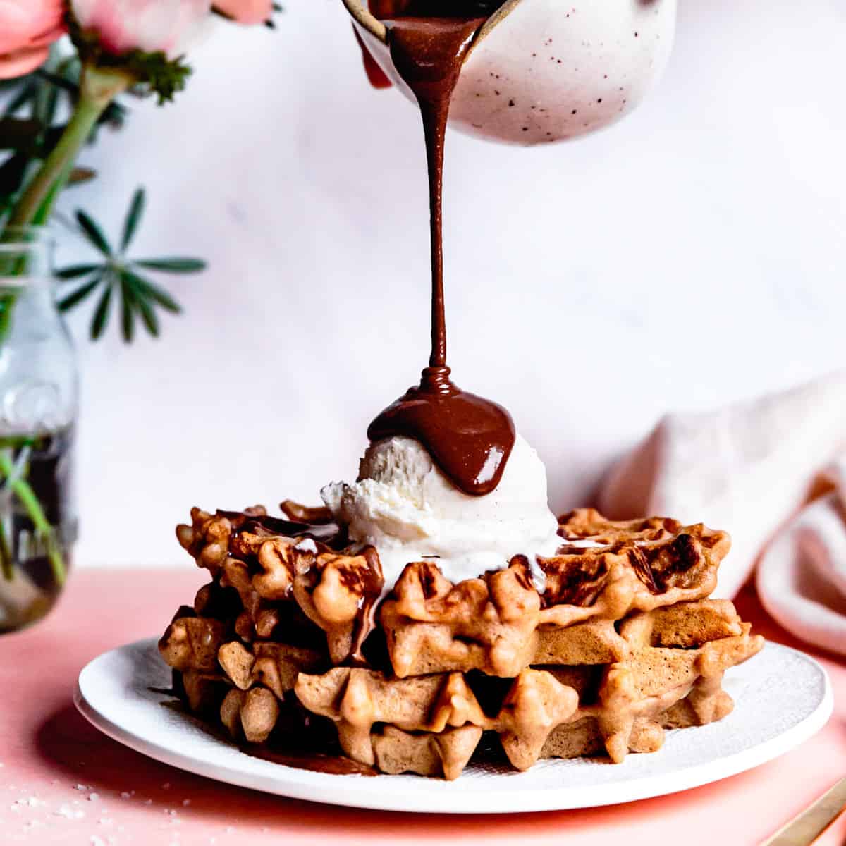 Waffle Nutella with ice cream Add Sauce